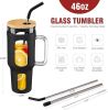 Glass Tumbler With Lid And Straw, 46 Oz Iced Coffee Cup With Handle, Glass Water Bottles With Silicone Sleeve, Glass Cup With Straws