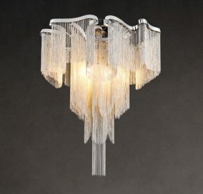 Nordic Light Luxury Tassel Aluminum Chain Living Room Ceiling (Option: Silver-warm light-120x100cm)