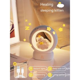 Small Night Lamp Bedroom Bedside Sleeping Table Lamp Children's Dragon Year New Year Gift (Option: Good night cat-1200MA Three speed dimming)