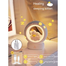 Small Night Lamp Bedroom Bedside Sleeping Table Lamp Children's Dragon Year New Year Gift (Option: Good night cat-charging plug)