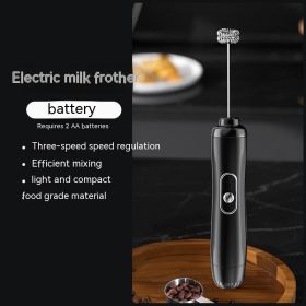 Milk Frother Egg Beater Coffee Frother Household Electric Milk Stirring Battery Handheld Blender (Option: Black-Battery)