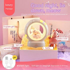 Small Night Lamp Bedroom Bedside Sleeping Table Lamp Children's Dragon Year New Year Gift (Option: Good night cat-Gift bag greeting card)