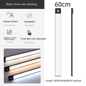 Smart Infrared Sensor Lamp Wireless Magnetic Long Cabinet Light With Rechargeable Hallway Wardrobe (Option: 60CM-Black 3 Kinds Of Light)