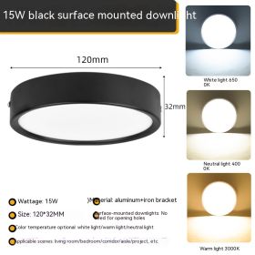 Ultra-thin Household Folding Punch Free Led Surface Mounted Downlight (Option: Warm Light 3000K-Black 15W)
